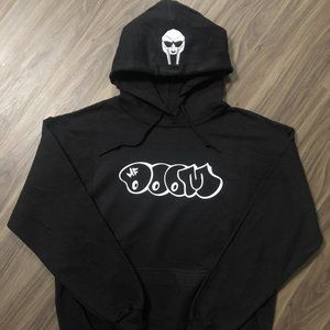 MF Doom Hoodie with Mask on Hood Black (White Design)